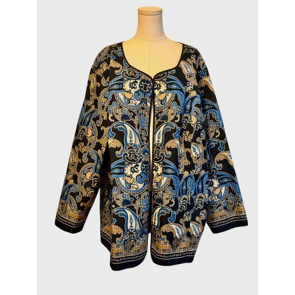 Catherines Quilted Jacket Womens 4X 30/32W Reversible Open Front Lined Paisley - Picture 1 of 9
